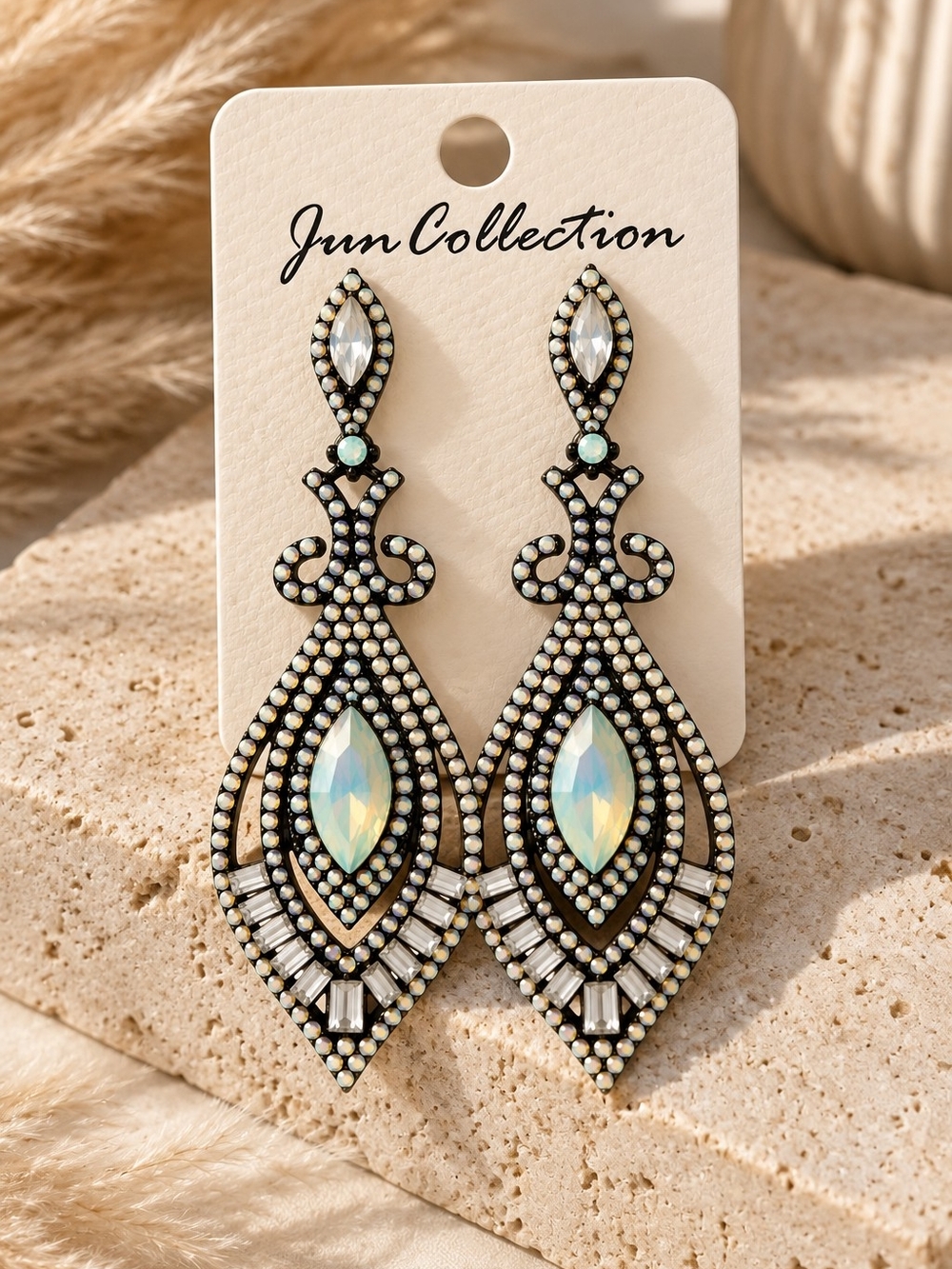 Opalescent Teardrop Statement Earrings in White